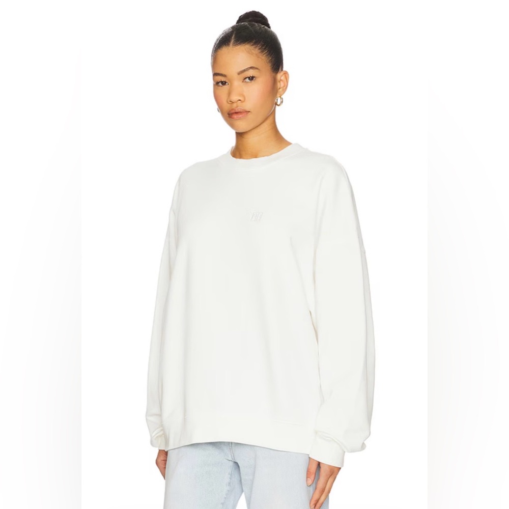 NWT anine bing Miles Sweatshirt Framed Monogram in Off White size small - Picture 3 of 6